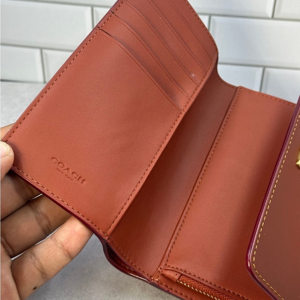 COACH Folded Wallet Tri-fold Cowhide Bordeaux Total Pattern Women's - Picture 8 of 10